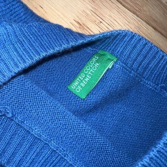 United Colors of Benetton, Blue Knit Crewneck Pullover Sweater, 12M Baby Toddler - Picture 3 of 11